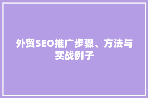 外贸SEO推广步骤、方法与实战例子