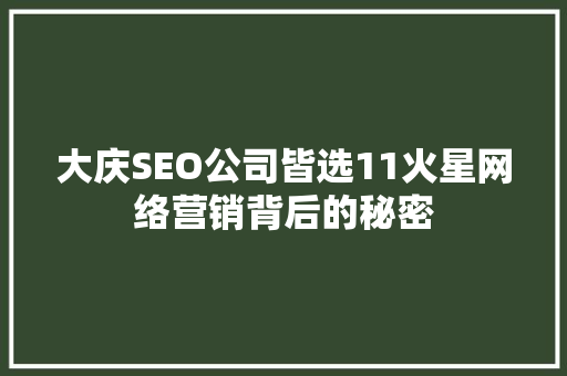 大庆SEO公司皆选11火星网络营销背后的秘密