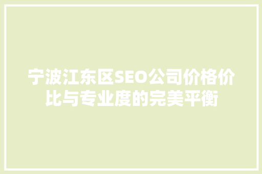 宁波江东区SEO公司价格价比与专业度的完美平衡
