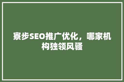 寮步SEO推广优化，哪家机构独领风骚