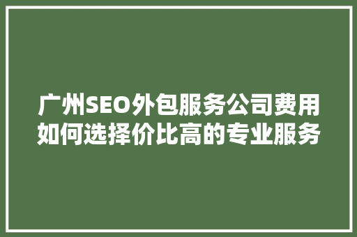 广州SEO外包服务公司费用如何选择价比高的专业服务