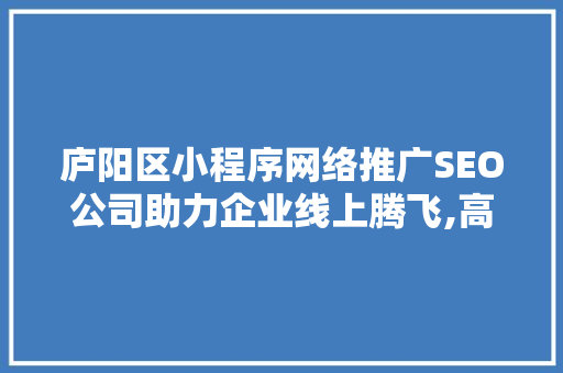 庐阳区小程序网络推广SEO公司助力企业线上腾飞,高效网络营销步骤