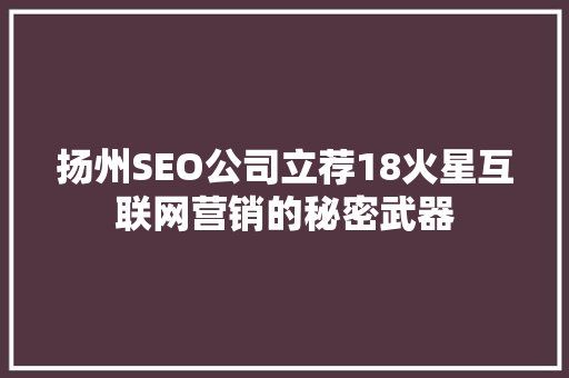 扬州SEO公司立荐18火星互联网营销的秘密武器