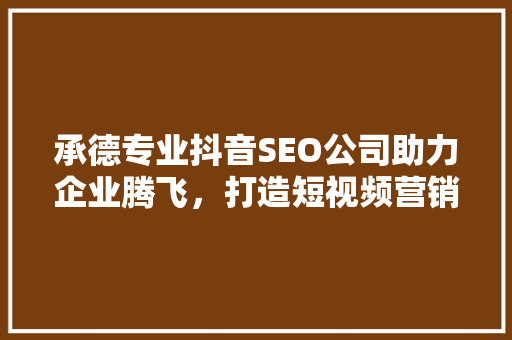 承德专业抖音SEO公司助力企业腾飞，打造短视频营销新高度