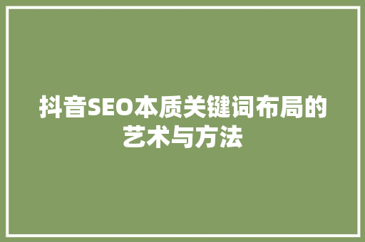 抖音SEO本质关键词布局的艺术与方法