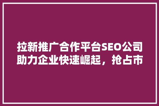 拉新推广合作平台SEO公司助力企业快速崛起，抢占市场先机