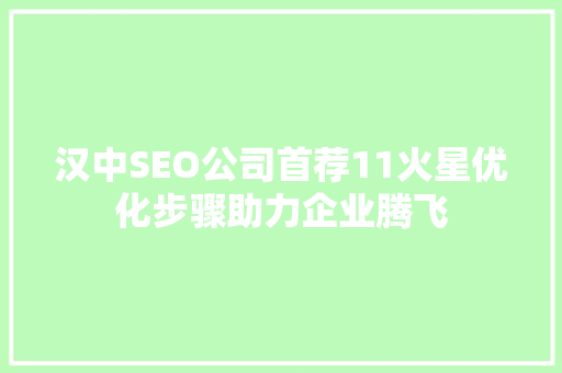 汉中SEO公司首荐11火星优化步骤助力企业腾飞