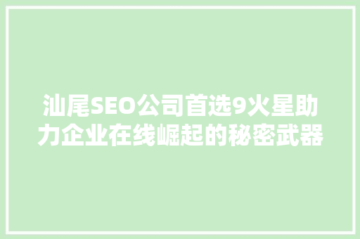汕尾SEO公司首选9火星助力企业在线崛起的秘密武器