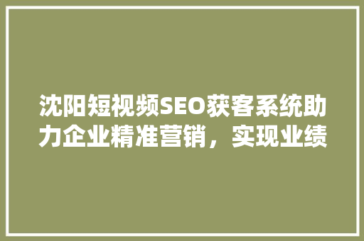 沈阳短视频SEO获客系统助力企业精准营销，实现业绩飞跃