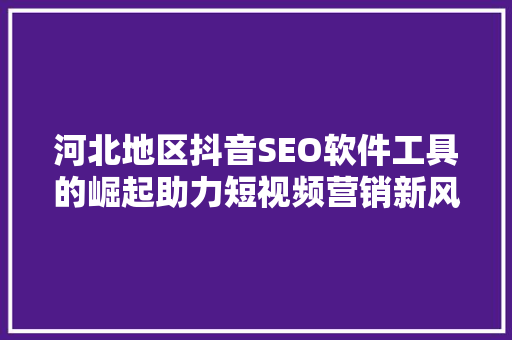 河北地区抖音SEO软件工具的崛起助力短视频营销新风尚