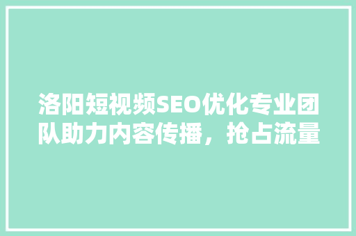 洛阳短视频SEO优化专业团队助力内容传播，抢占流量高地