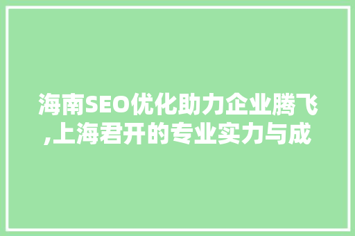 海南SEO优化助力企业腾飞,上海君开的专业实力与成功例子