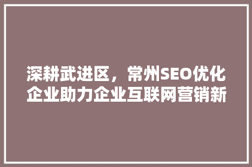 深耕武进区，常州SEO优化企业助力企业互联网营销新突破