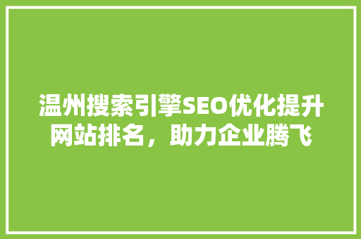 温州搜索引擎SEO优化提升网站排名，助力企业腾飞