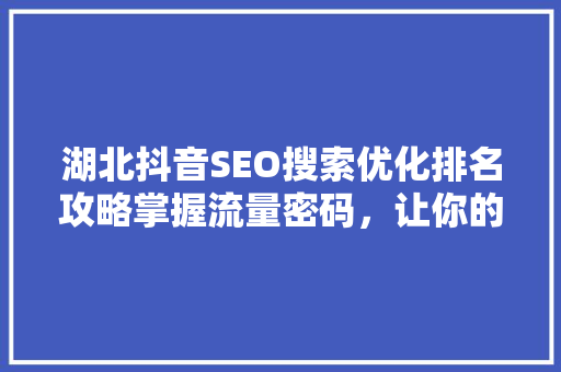 湖北抖音SEO搜索优化排名攻略掌握流量密码，让你的抖音账号脱颖而出