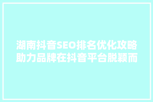 湖南抖音SEO排名优化攻略助力品牌在抖音平台脱颖而出  第1张