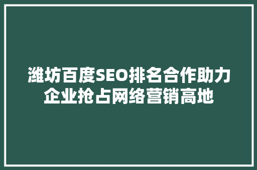 潍坊百度SEO排名合作助力企业抢占网络营销高地