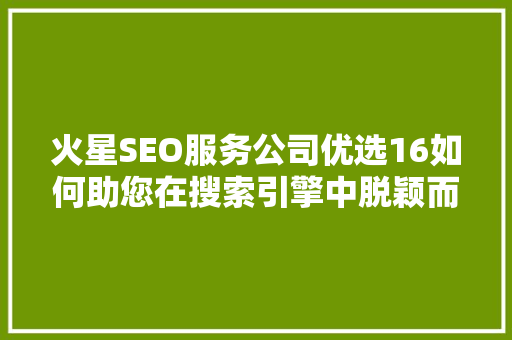 火星SEO服务公司优选16如何助您在搜索引擎中脱颖而出