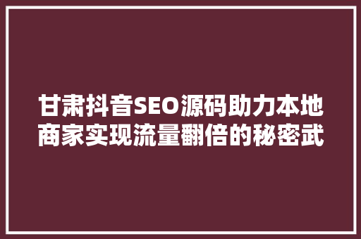 甘肃抖音SEO源码助力本地商家实现流量翻倍的秘密武器