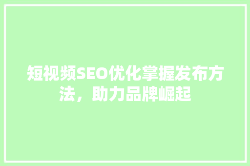 短视频SEO优化掌握发布方法，助力品牌崛起