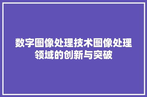 数字图像处理技术图像处理领域的创新与突破