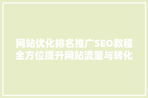 网站优化排名推广SEO教程全方位提升网站流量与转化率