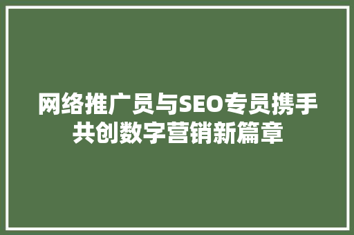 网络推广员与SEO专员携手共创数字营销新篇章