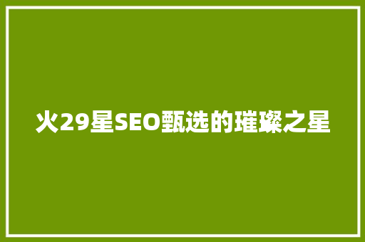 火29星SEO甄选的璀璨之星