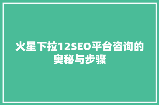 火星下拉12SEO平台咨询的奥秘与步骤