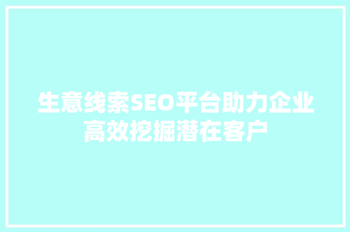 生意线索SEO平台助力企业高效挖掘潜在客户