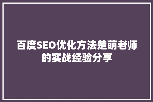 百度SEO优化方法楚萌老师的实战经验分享