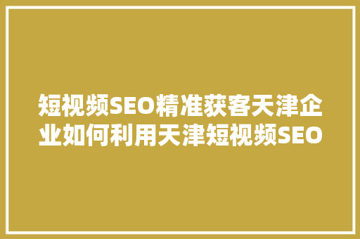 短视频SEO精准获客天津企业如何利用天津短视频SEO步骤打造线上商业帝国