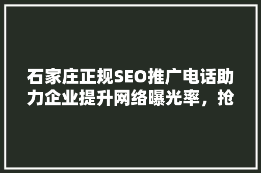石家庄正规SEO推广电话助力企业提升网络曝光率，抢占市场先机