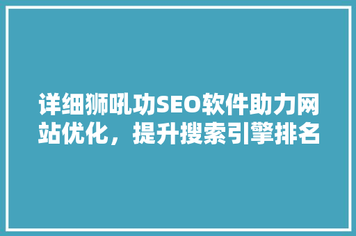 详细狮吼功SEO软件助力网站优化，提升搜索引擎排名