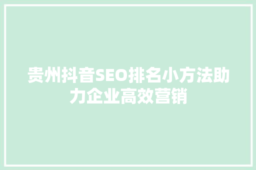 贵州抖音SEO排名小方法助力企业高效营销