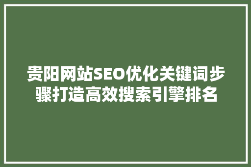贵阳网站SEO优化关键词步骤打造高效搜索引擎排名