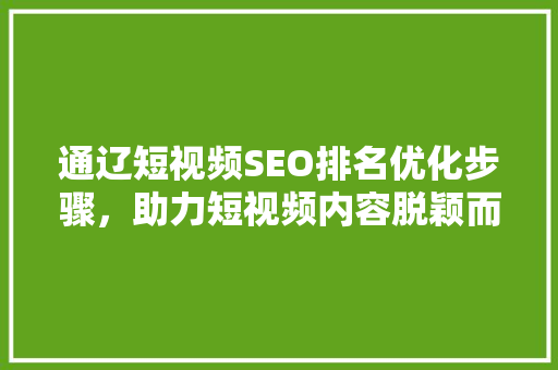 通辽短视频SEO排名优化步骤，助力短视频内容脱颖而出