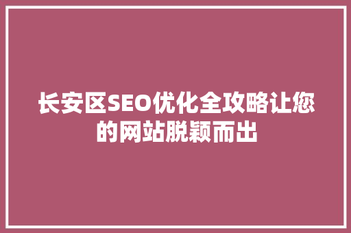 长安区SEO优化全攻略让您的网站脱颖而出