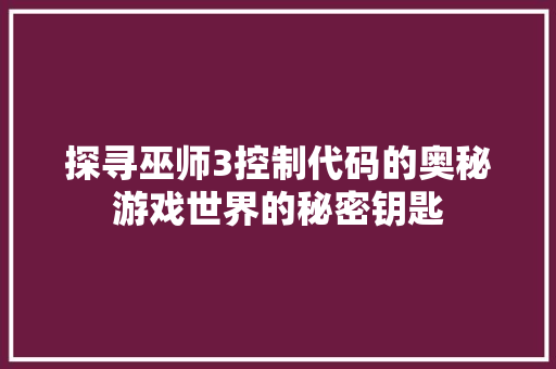 探寻巫师3控制代码的奥秘游戏世界的秘密钥匙