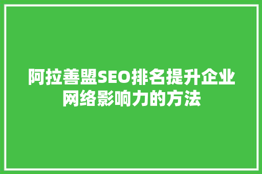 阿拉善盟SEO排名提升企业网络影响力的方法