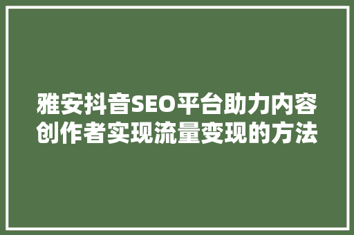 雅安抖音SEO平台助力内容创作者实现流量变现的方法
