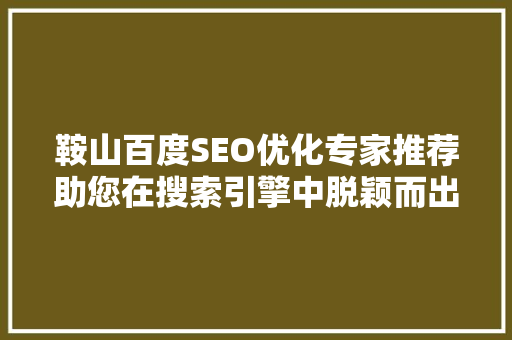 鞍山百度SEO优化专家推荐助您在搜索引擎中脱颖而出
