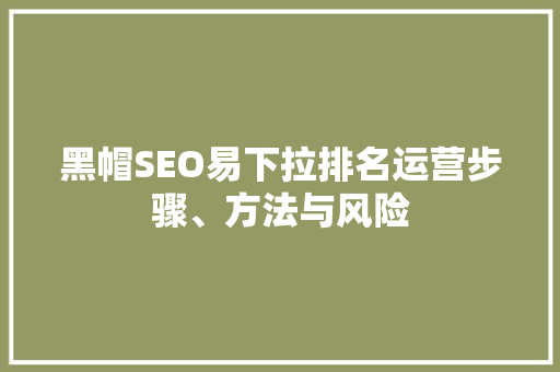 黑帽SEO易下拉排名运营步骤、方法与风险