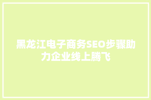 黑龙江电子商务SEO步骤助力企业线上腾飞