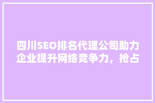 四川SEO排名代理公司助力企业提升网络竞争力，抢占市场先机
