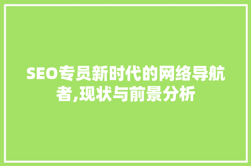 SEO专员新时代的网络导航者,现状与前景分析