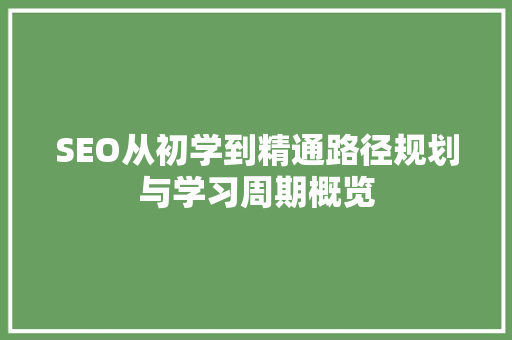 SEO从初学到精通路径规划与学习周期概览