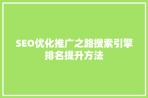 SEO优化推广之路搜索引擎排名提升方法