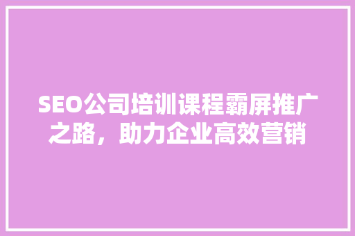 SEO公司培训课程霸屏推广之路，助力企业高效营销