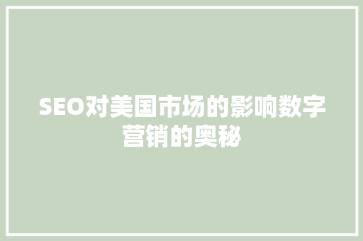 SEO对美国市场的影响数字营销的奥秘